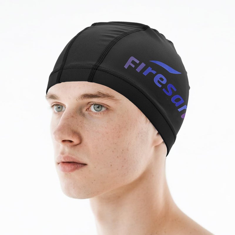 Firesara Upgrate Fabric Swim Cap Fit for Long Short Hair, Comfortable High Elasticity Swimming Hat Lightweight Bathing Cap for Women Men Kids Black - Image 1